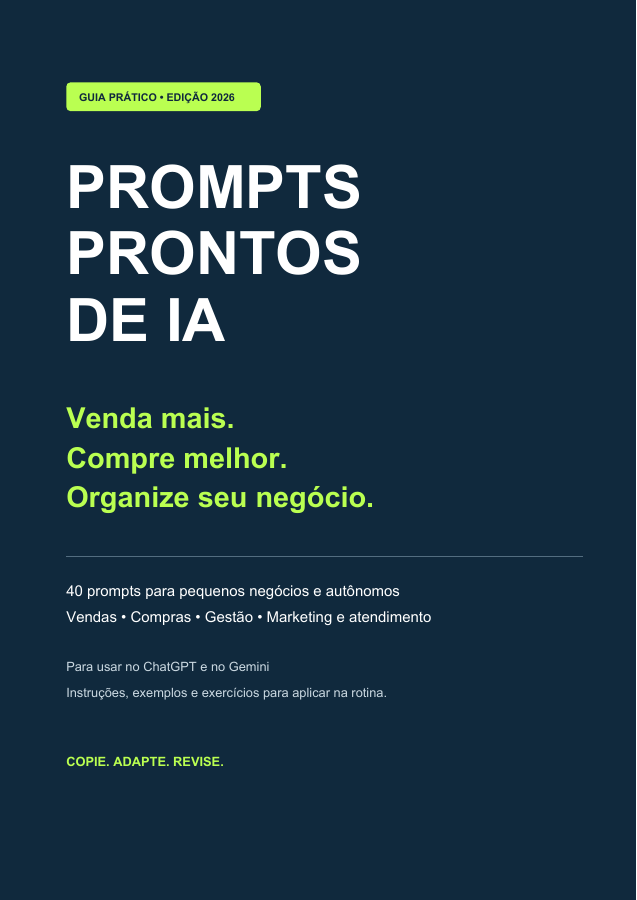 Capa do guia Prompts Prontos de IA: 40 prompts para vendas, compras, gestão e atendimento